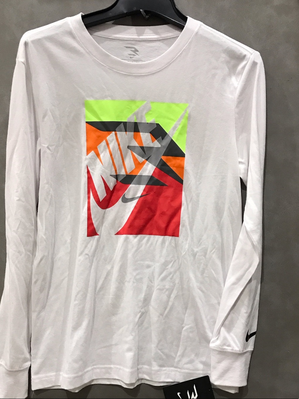 Nike White Long-Sleeve Tee with Neon Graphic